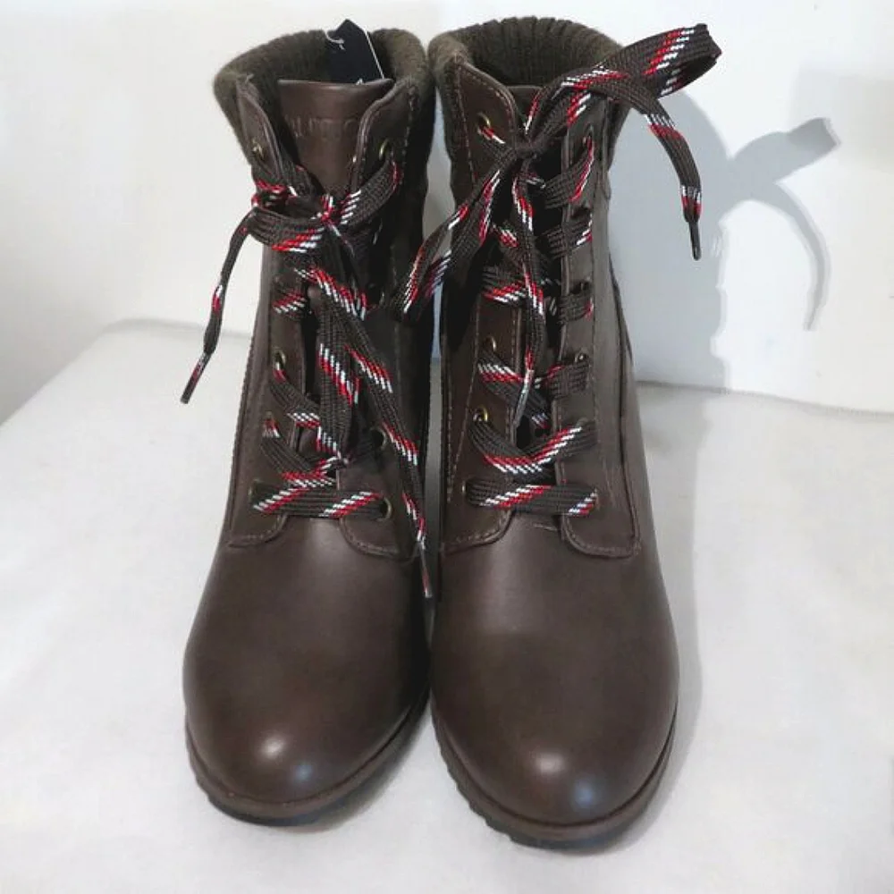 Nautica Espresso Brandt Lace-up Wedge Booties 7.5